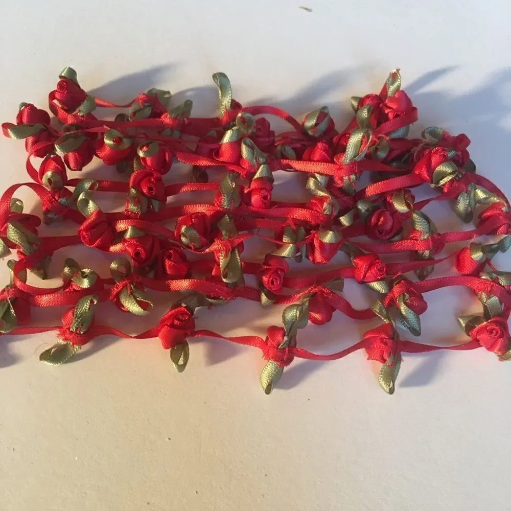RED SATIN Ribbon with Roses